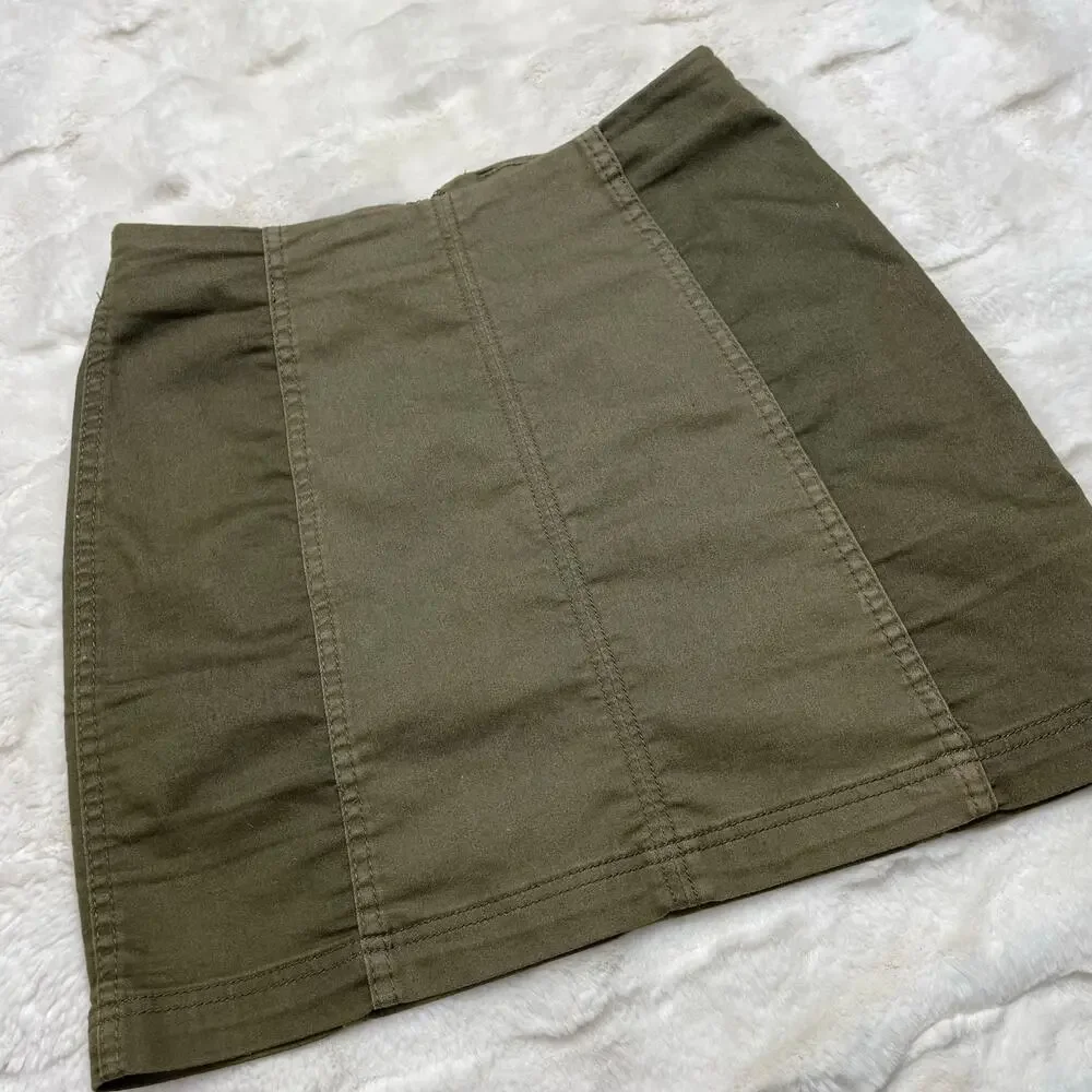 🔥Free People Modern Femme Army Green Mini Skirt Two Tone Size 6 Y2K Boho Chic